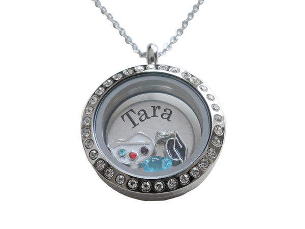 Custom Graduate Circle Floating Charm Stainless Steel Locket Necklace with Custom Engraved Disc, Class of 2026 Gift (Crystal Edge 25mm Locket)
