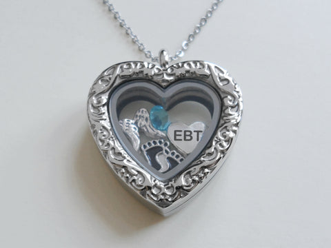 Personalized Forever in My Heart Stainless Steel Heart Locket Necklace for Baby Loss Memorial with Custom Engraved Heart Charm - by JewelryEveryday