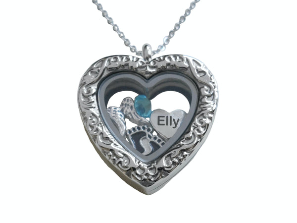 Personalized Forever in My Heart Stainless Steel Heart Locket Necklace for Baby Loss Memorial with Custom Engraved Heart Charm - by JewelryEveryday