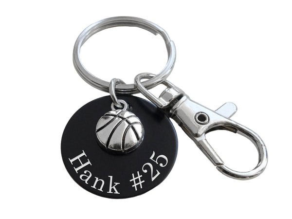 Basketball Charm Keychain with Custom Engraved Black Aluminum Disc with Clasp, For Graduate, School Team Player or Coach Gift by JewelryEveryday