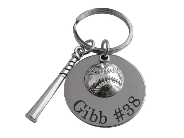 Baseball & Bat Charm Keychain with Custom Engraved Disc, Personalized For Softball or Baseball Player or Coach by JewelryEveryday