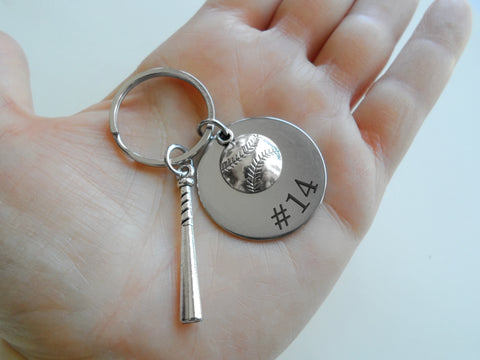 Baseball & Bat Charm Keychain with Custom Engraved Disc, Personalized For Softball or Baseball Player or Coach by JewelryEveryday