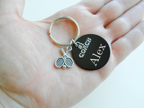 #1 Coach Charm Keychain with Custom Engraved Black Aluminum Disc & Sport Charm Selection by JewelryEveryday