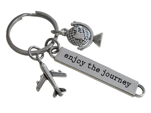 Airplane & Globe Charm Keychain with "Enjoy the Journey" Tag, Encouragement Keychain by JewelryEveryday