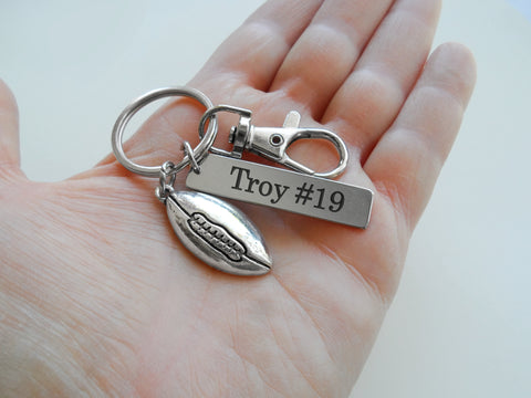 Football Charm Keychain with Custom Engraved Tag & Clasp, Personalized For Team Player or Coach by JewelryEveryday