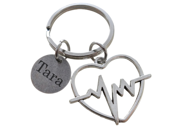 Medical Charm Keychain with Heart Beat Charm and Custom Engraved Disc, Medical Professional or Professor Keychain
