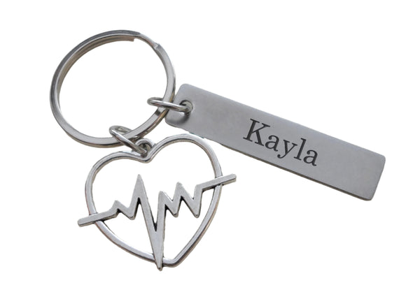 Medical Charm Keychain with Heart Beat Charm and Custom Engraved Tag, Medical Professional or Professor Keychain