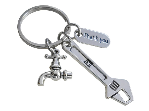 Wrench & Faucet Charm Keychain with Thank You Tag, Plumber, Handyman Appreciation Keychain by JewelryEveryday