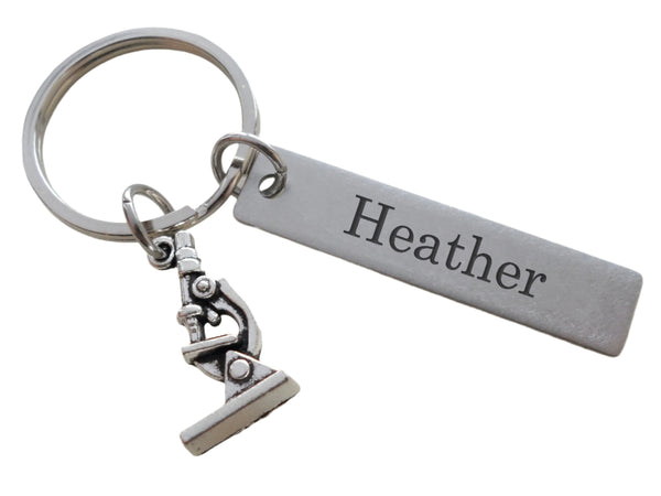 Custom Engraved Science Lab Keychain with Microscope Charm, Laboratory Keychain, Chemist, Microbiologist Keychain, Biochemist
