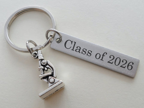 Custom Engraved Science Lab Keychain with Microscope Charm, Laboratory Keychain, Chemist, Microbiologist Keychain, Biochemist