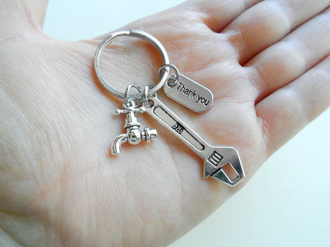 Wrench & Faucet Charm Keychain with Thank You Tag, Plumber, Handyman Appreciation Keychain by JewelryEveryday
