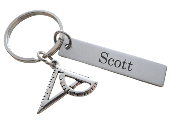 Custom Engraved Architect Keychain with Square and Protractor Charm, Mathematician Keychain, Engineer Gift