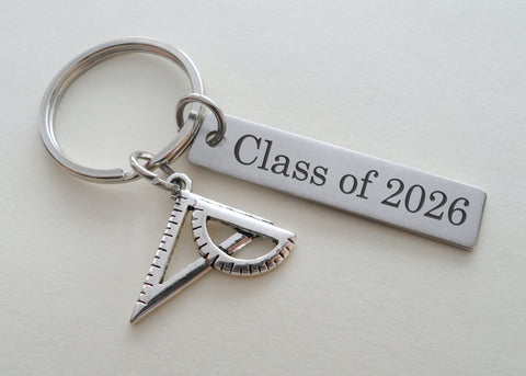 Custom Engraved Architect Keychain with Square and Protractor Charm, Mathematician Keychain, Engineer Gift