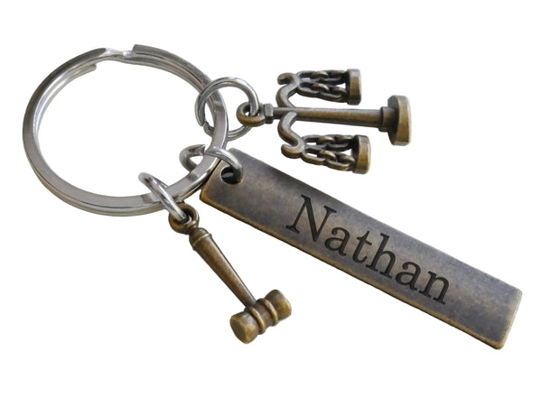 Custom Engraved Law Keychain with Bronze Scales of Justice & Gavel Charm, For Law Student or Lawyer by JewelryEveryday