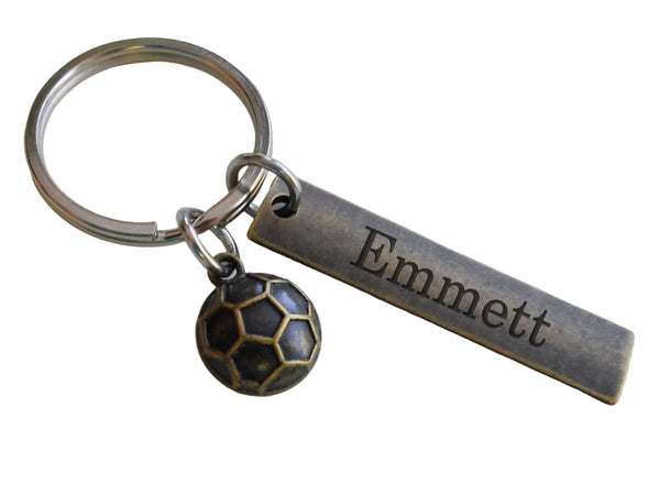 Bronze Soccer Ball Charm Keychain and Custom Engraved Tag - Soccer Player or Coach Key Chain by JewelryEveryday