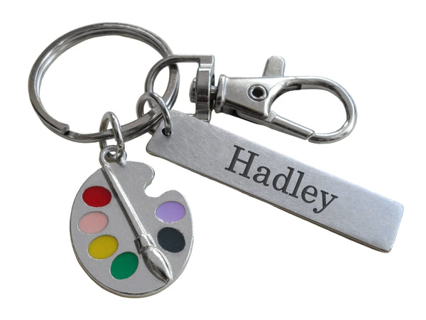 Colored Art Palette Charm Keychain with Swivel Clasp & Custom Engraved Tag, For Artist Student or Instructor by JewelryEveryday