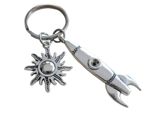 Rocket Ship Charm Keychain with Sun Charm by JewelryEveryday