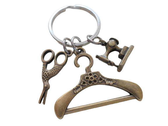 Bronze Sewing Keychain, Scissors Charm, Sewing Machine Charm & Hanger Charm, Appreciation Gift, Gift for Mom, Teacher Gift