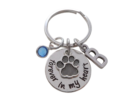 Dog Memorial Keychain • "Forever in my Heart" with Personalization and Paw Charm | By JE