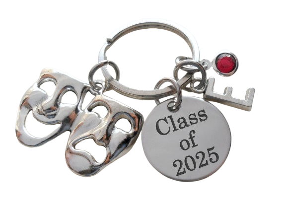 Theatre Masks Keychain with Class of Disc, Tragedy & Comedy Charm, Drama Keychain, 2025 Graduation Gift Keychain, Actors Keychain, Theatre Face, Theater Keychain