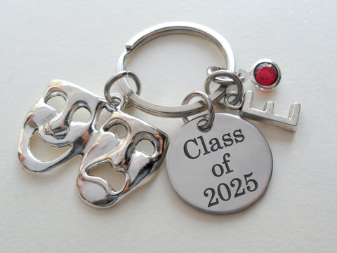 Theatre Masks Keychain with Class of Disc, Tragedy & Comedy Charm, Drama Keychain, 2025 Graduation Gift Keychain, Actors Keychain, Theatre Face, Theater Keychain