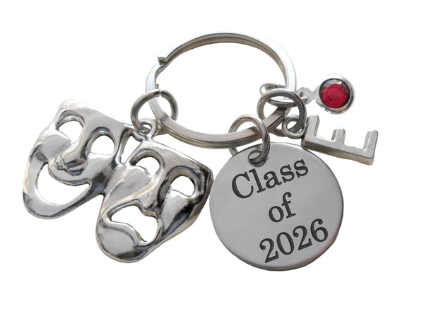 Theatre Masks Keychain with Class of Disc, Tragedy & Comedy Charm, Drama Keychain, 2026 Graduation Gift Keychain, Actors Keychain, Theatre Face, Theater Keychain