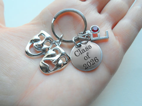 Theatre Masks Keychain with Class of Disc, Tragedy & Comedy Charm, Drama Keychain, 2026 Graduation Gift Keychain, Actors Keychain, Theatre Face, Theater Keychain