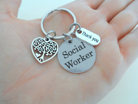 Social Worker Gift Keychain with Heart Tree Charm, Community Advocate Keychain, Thank you Gift