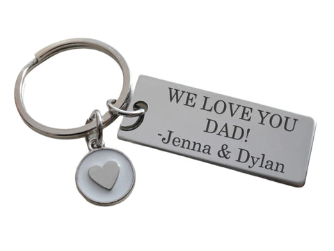 Custom Engraved Steel Tag Keychain with Heart Charm, For Couples Anniversary or Other Special Occasions