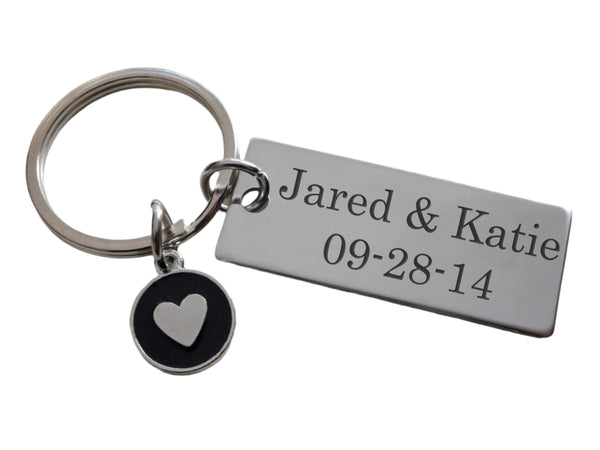 Custom Engraved Steel Tag Keychain with Heart Charm, For Couples Anniversary or Other Special Occasions