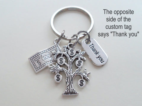 Money Tree Charm Keychain with Money Bill & Customized Thank You Tag, Accountant or Business Student or Teacher Appreciation Thank You Gift by JewelryEveryday