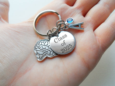 Custom Psychologist or Neuroscientist Appreciation Keychain with Brain Charm and Engraved Disc by JewelryEveryday
