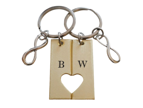 Custom 2 Engraved Tag Keychains with Cut Out Heart & Charm Option, Anniversary Gift Keychain, Special Occasion Keychain, Metals: Brass or NuGold
