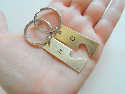 Custom 2 Engraved Tag Keychains with Cut Out Heart & Charm Option, Anniversary Gift Keychain, Special Occasion Keychain, Metals: Brass or NuGold