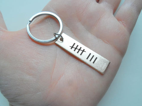 8 Year Anniversary Gift •Small Bronze Tag Keychain Engraved with 8 Tally Marks