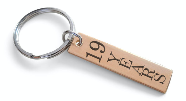 19 Year Anniversary Gift • Small Bronze Tag Keychain Engraved with "19 Years"