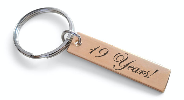 19 Year Anniversary Gift • Small Bronze Tag Keychain Engraved with "19 Years!"