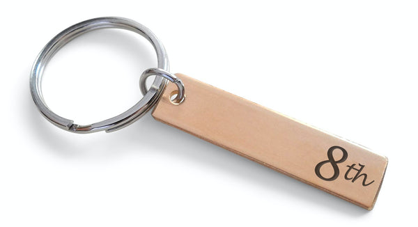 8 Year Anniversary Gift •Small Bronze Tag Keychain Engraved with "8th"