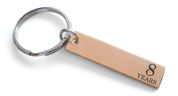 8 Year Anniversary Gift • Small Bronze Tag Keychain Engraved with "8 Years"