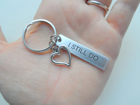 Custom Engraved Stainless Steel Tag Keychain Heart Charm, Gift for Couples