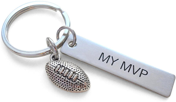 Football Ball Keychain and Steel Tag Engraved with "My MVP", Football Keychain Gift