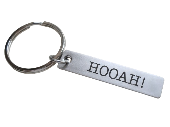 Army Keychain, "Hooah" Engraved on Stainless Steel Tag