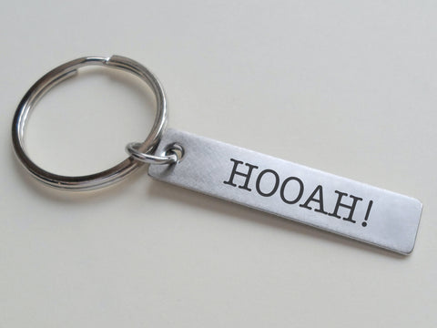 Army Keychain, "Hooah" Engraved on Stainless Steel Tag
