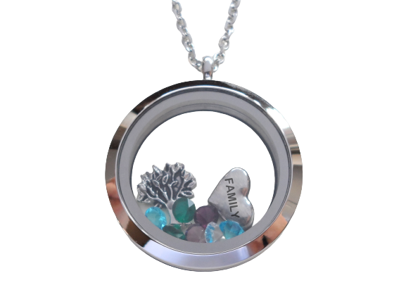 Personalized Large Plain Edge Circle Stainless Steel Floating Memory Locket Necklace for Mom or Grandma - by Jewelry Everyday