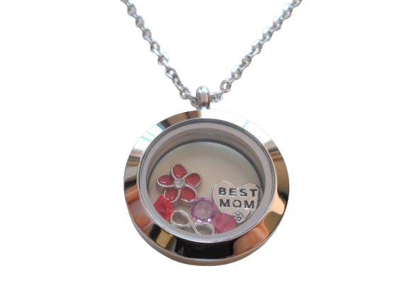 Personalized Medium Plain Edge Circle Stainless Steel Floating Locket Necklace for Mother or Grandma - by Jewelry Everyday