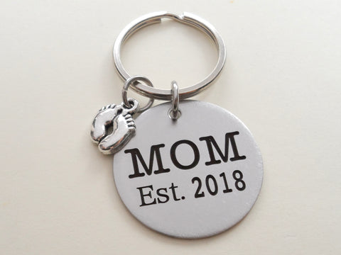 Mom Est. Disc Keychain Custom Engraved; Mother's Keychain
