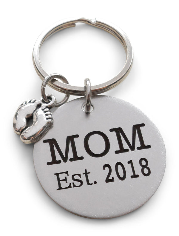 Mom Est. Disc Keychain Custom Engraved; Mother's Keychain