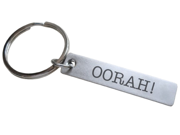 Marine Corps Keychain, "Oorah" Engraved on Stainless Steel Tag
