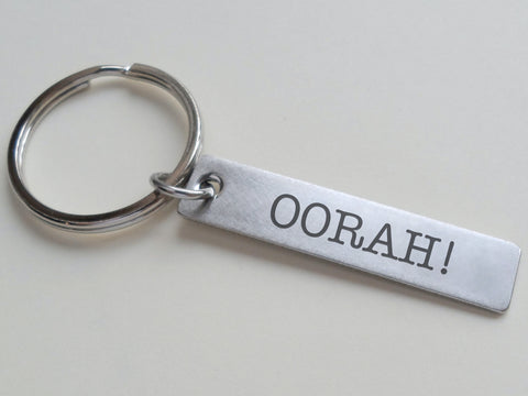 Marine Corps Keychain, "Oorah" Engraved on Stainless Steel Tag