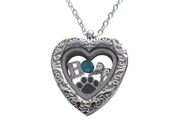 Custom Pet Memorial Stainless Steel Heart Locket Necklace for Family Pet Loss with Paw & Wing Charms - by Jewelry Everyday